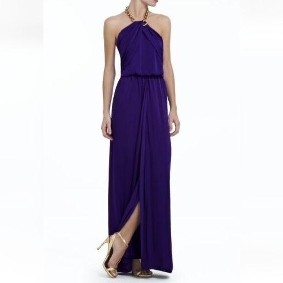 NWT BCBGMAXAZRIA Long Gown Dress with Jeweled Necklace size 2 purple 💜 color - Picture 1 of 15